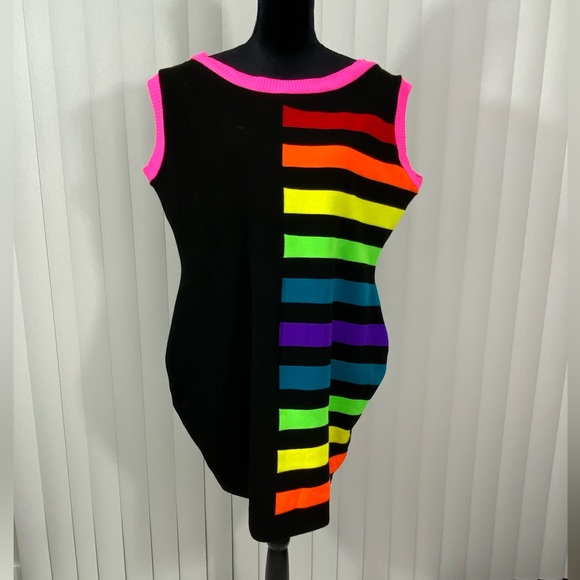 ELHOFFER DESIGN Pride Rainbow Fitted Knit Sheath Mini Dress Sleeveless Black - Picture 8 of 14
